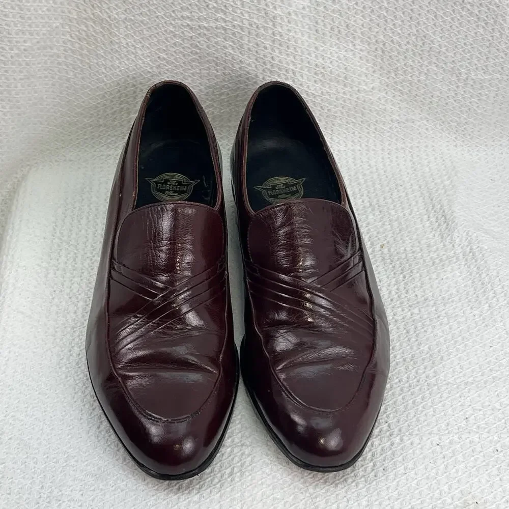 Florsheim Imperial Men’s 8D Burgundy Leather Slip On Loafers Vintage Dress Shoes